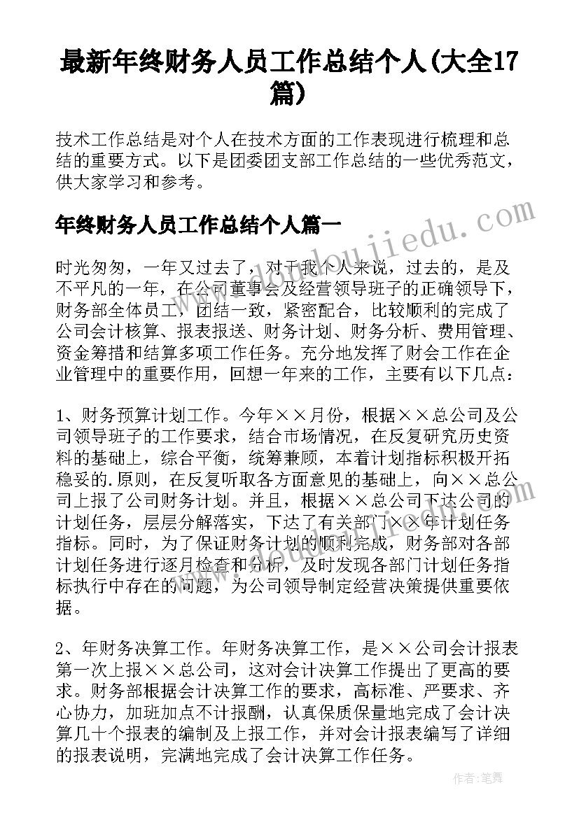 最新年终财务人员工作总结个人(大全17篇)