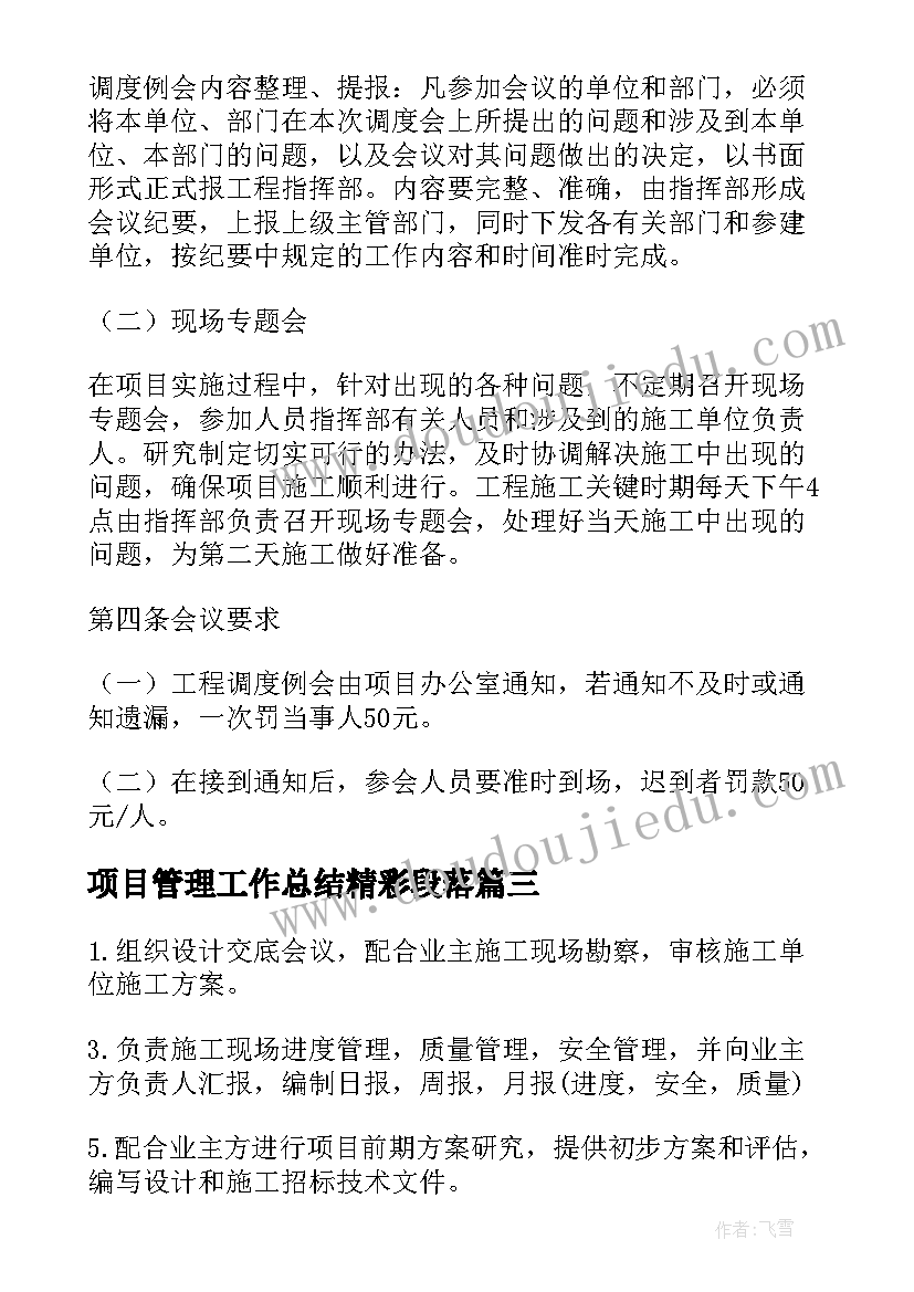 2023年项目管理工作总结精彩段落(汇总8篇)