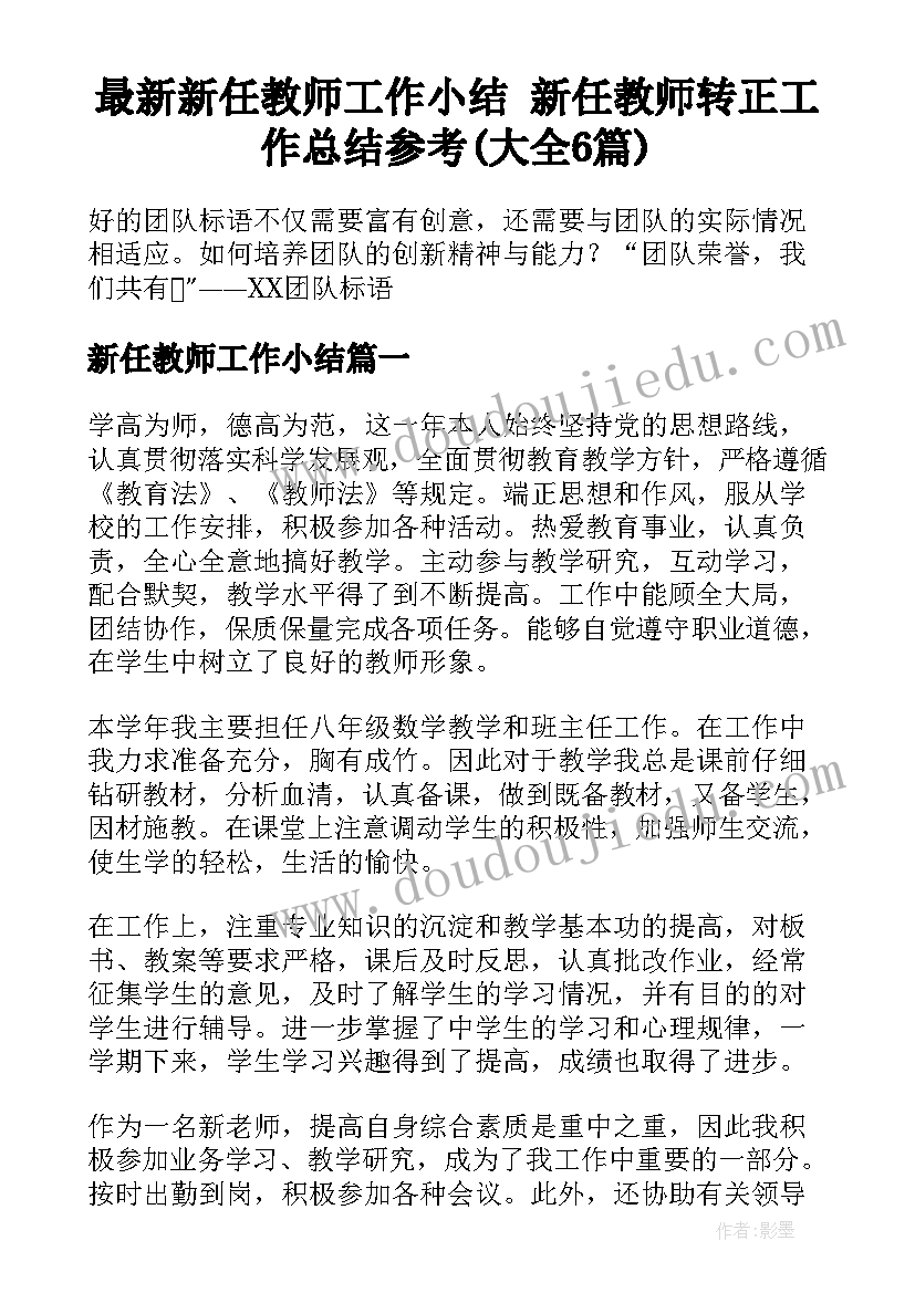 最新新任教师工作小结 新任教师转正工作总结参考(大全6篇)