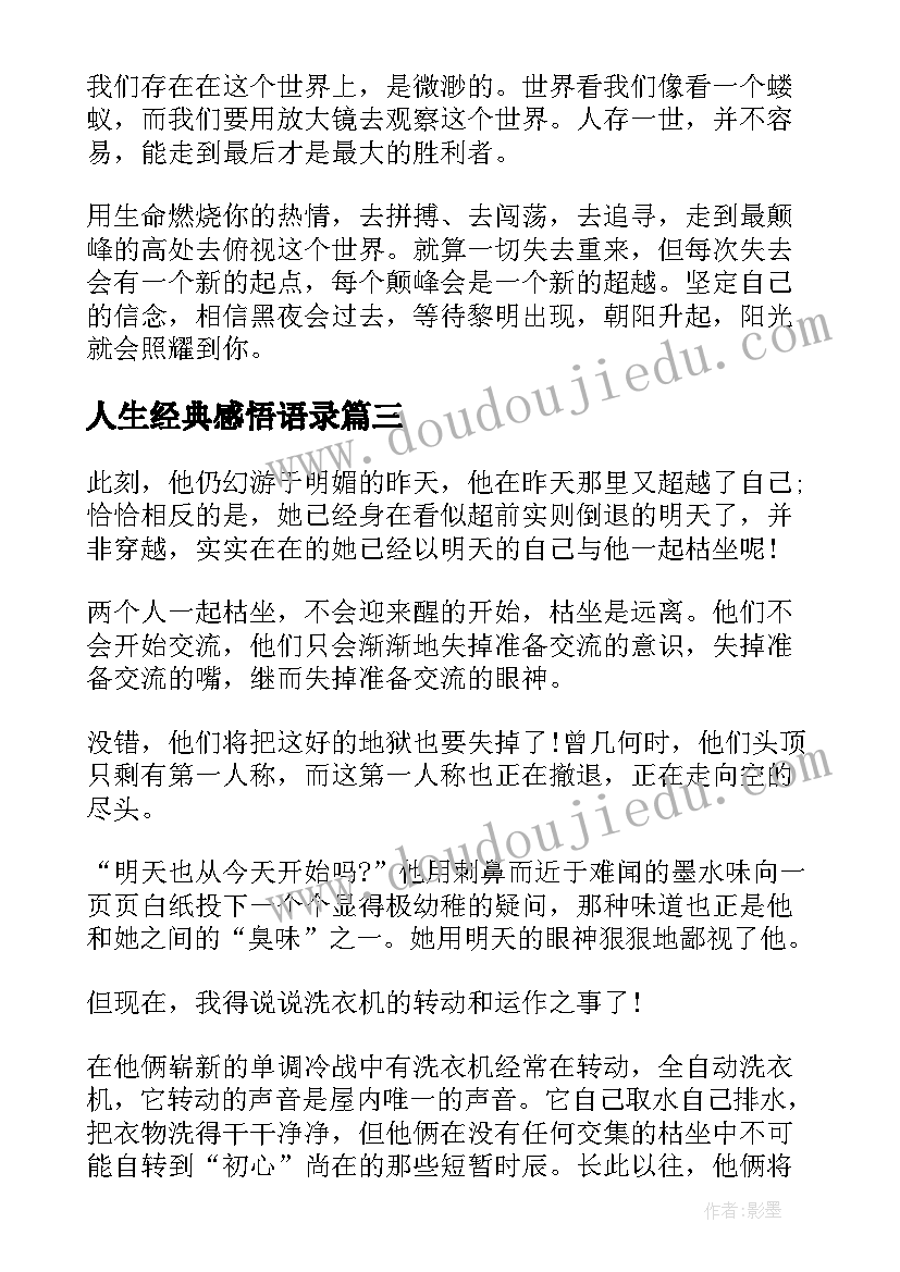 最新人生经典感悟语录 经典人生感悟(优质13篇)