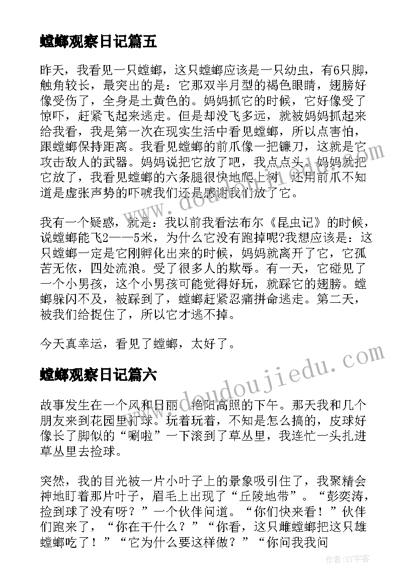 螳螂观察日记 观察螳螂螳螂记(优质8篇)