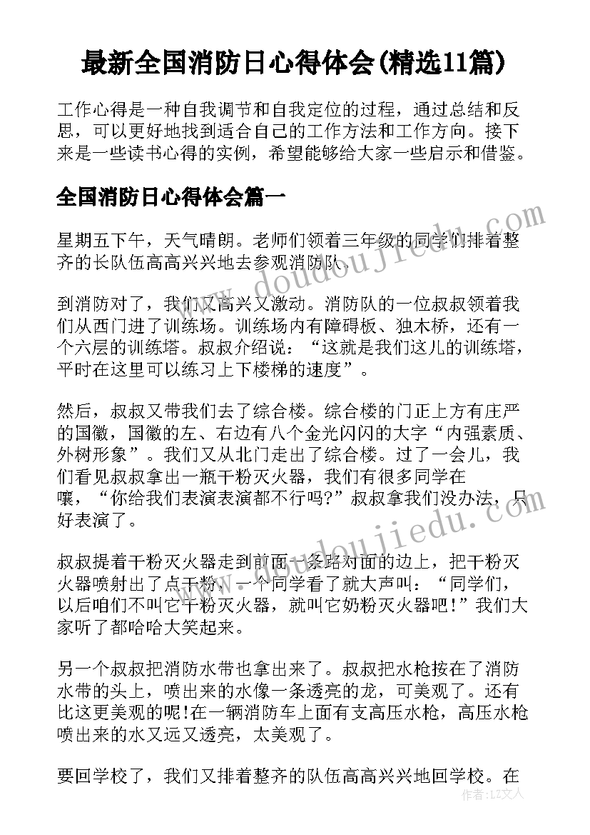 最新全国消防日心得体会(精选11篇)