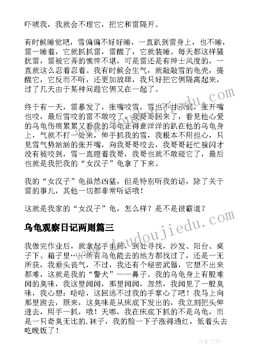 2023年乌龟观察日记两则 乌龟观察日记(优质13篇)