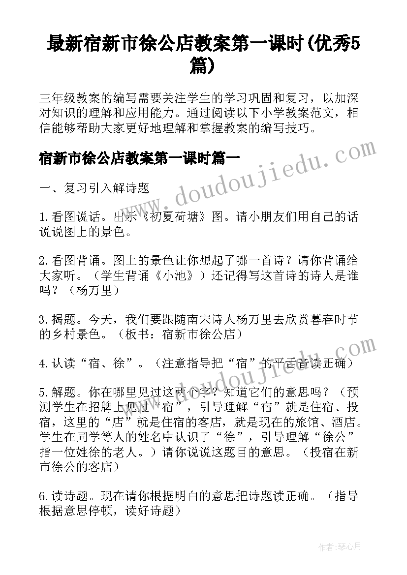 最新宿新市徐公店教案第一课时(优秀5篇)