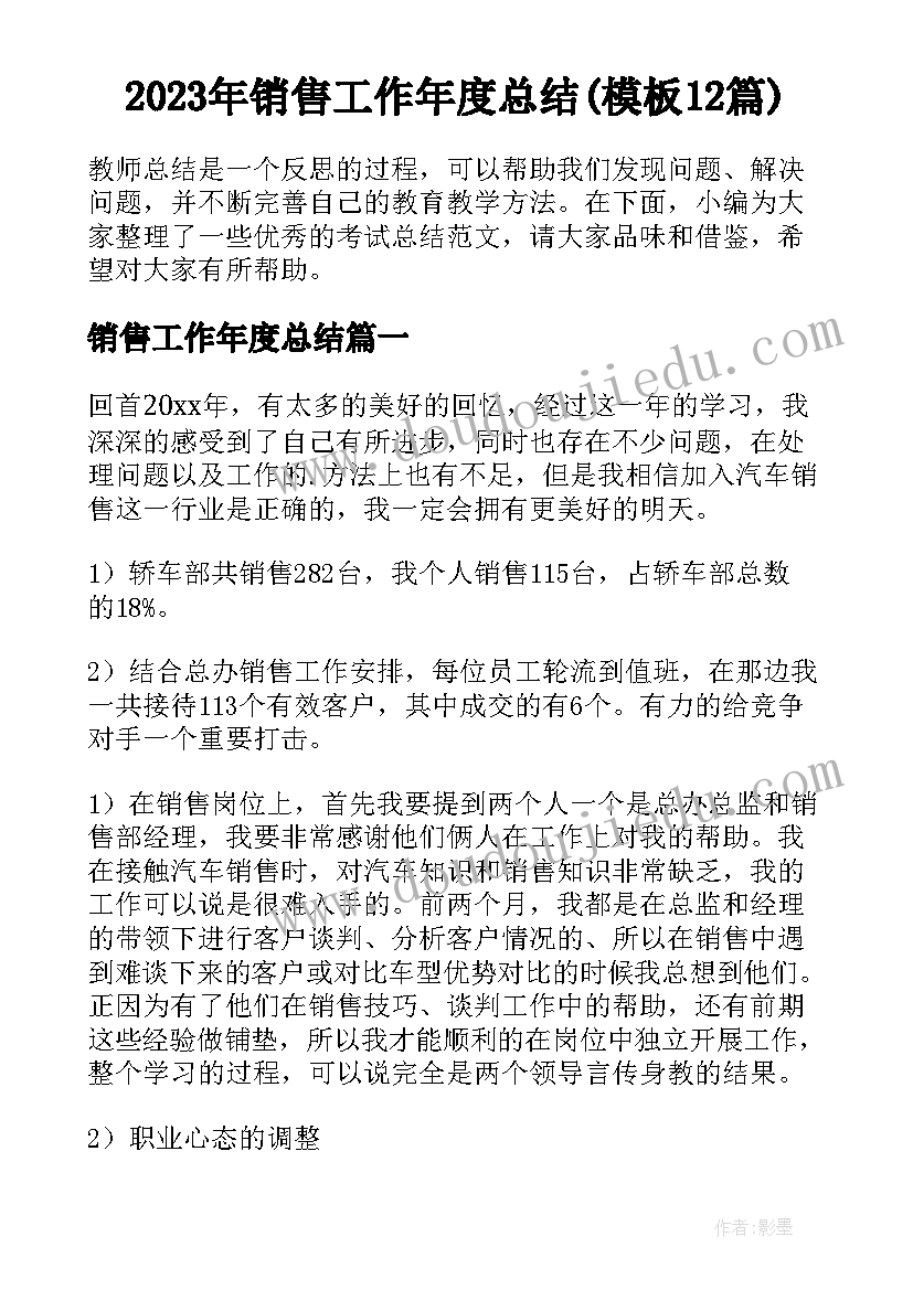 2023年销售工作年度总结(模板12篇)