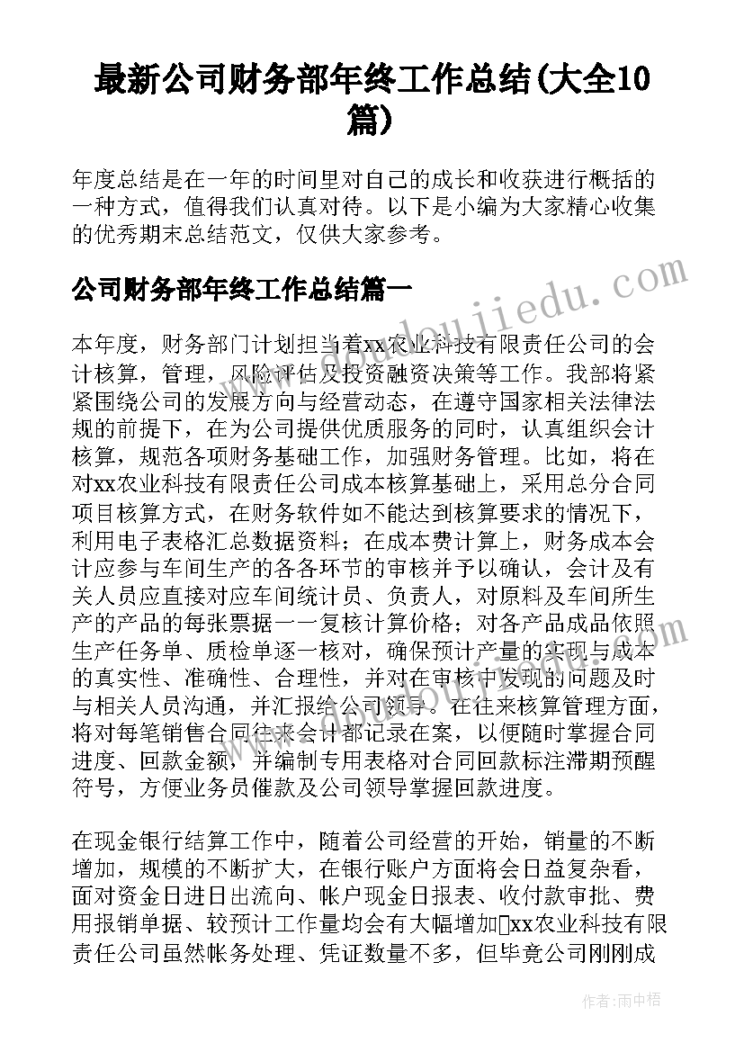 最新公司财务部年终工作总结(大全10篇)