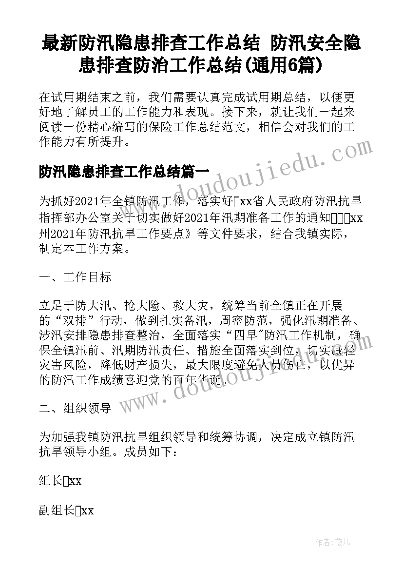 最新防汛隐患排查工作总结 防汛安全隐患排查防治工作总结(通用6篇)