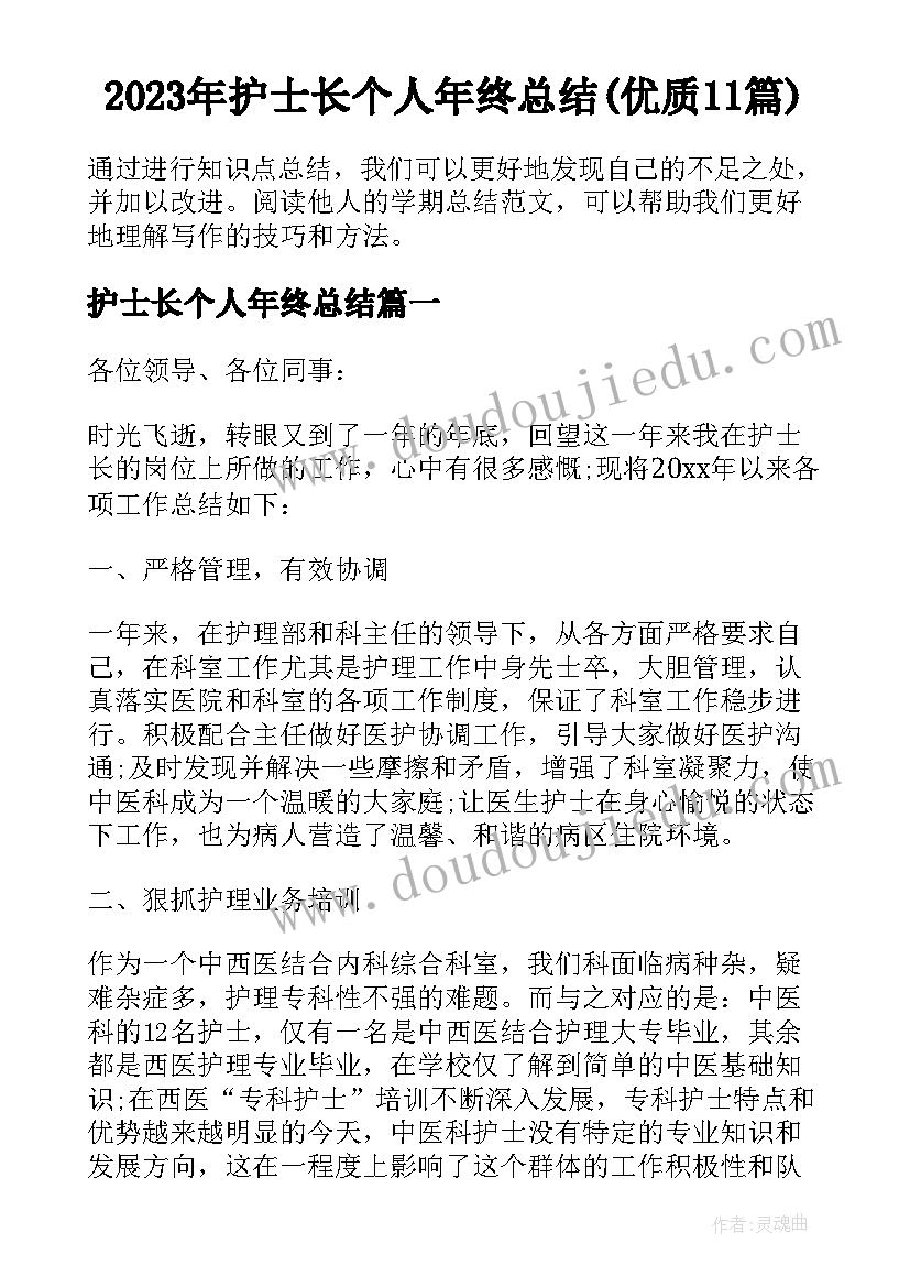 2023年护士长个人年终总结(优质11篇)