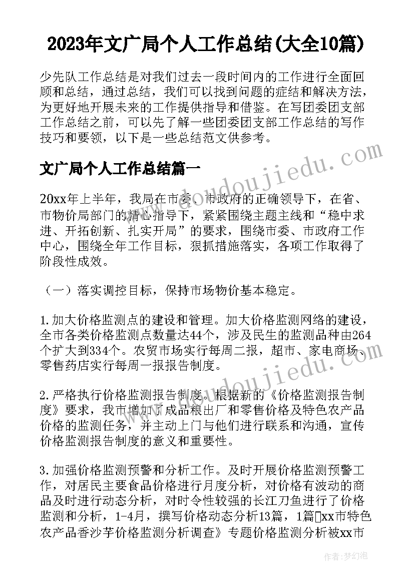 2023年文广局个人工作总结(大全10篇)