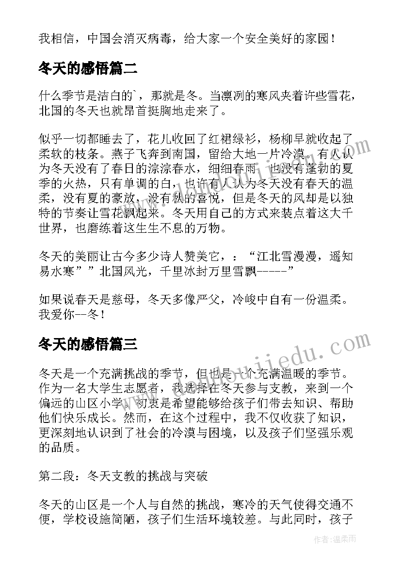 最新冬天的感悟(汇总19篇)