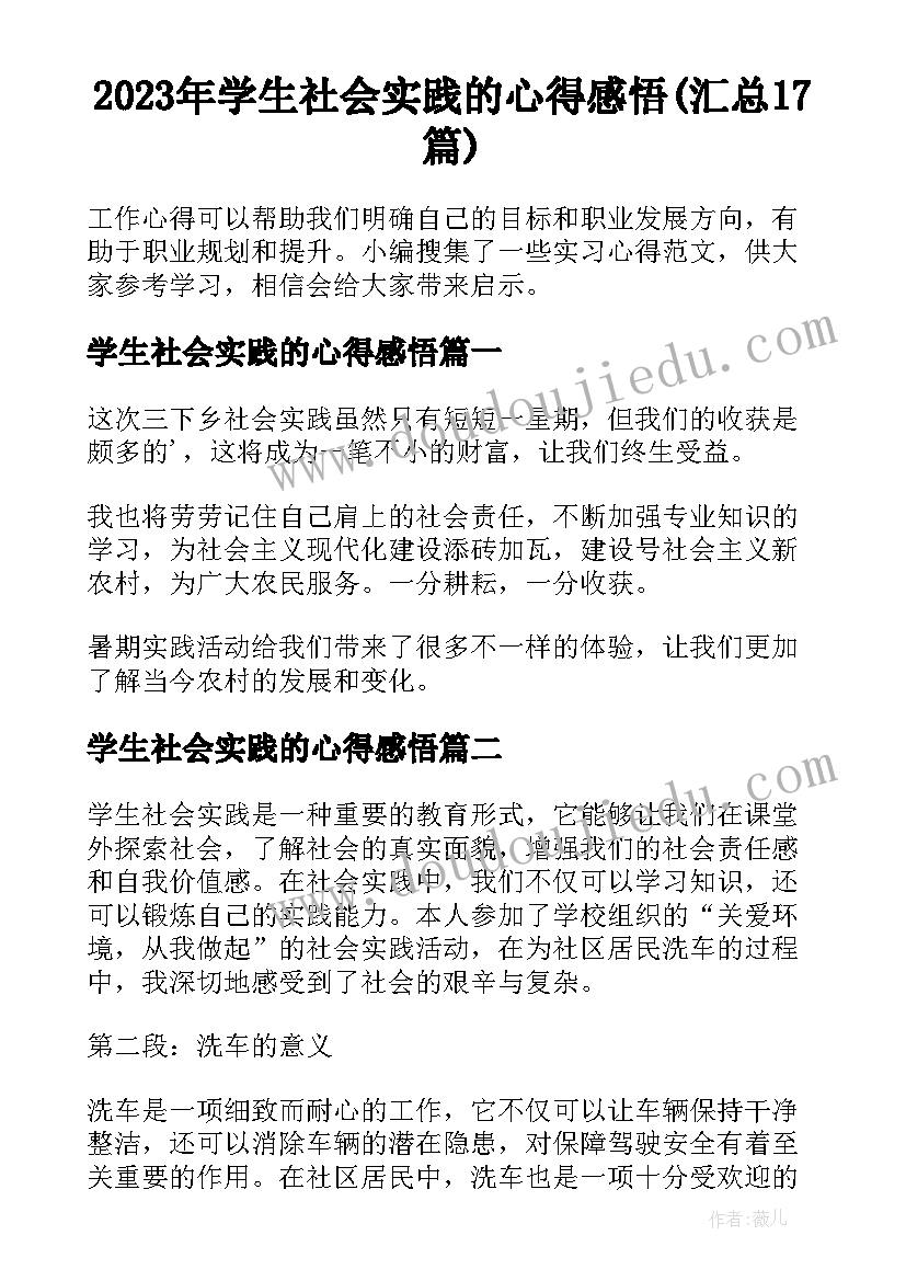 2023年学生社会实践的心得感悟(汇总17篇)