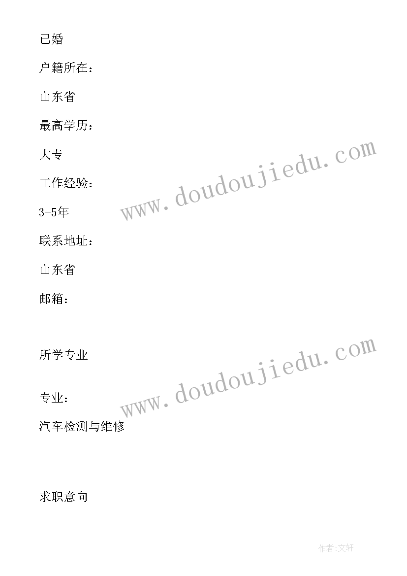 2023年汽车检修个人简历表格(精选8篇)