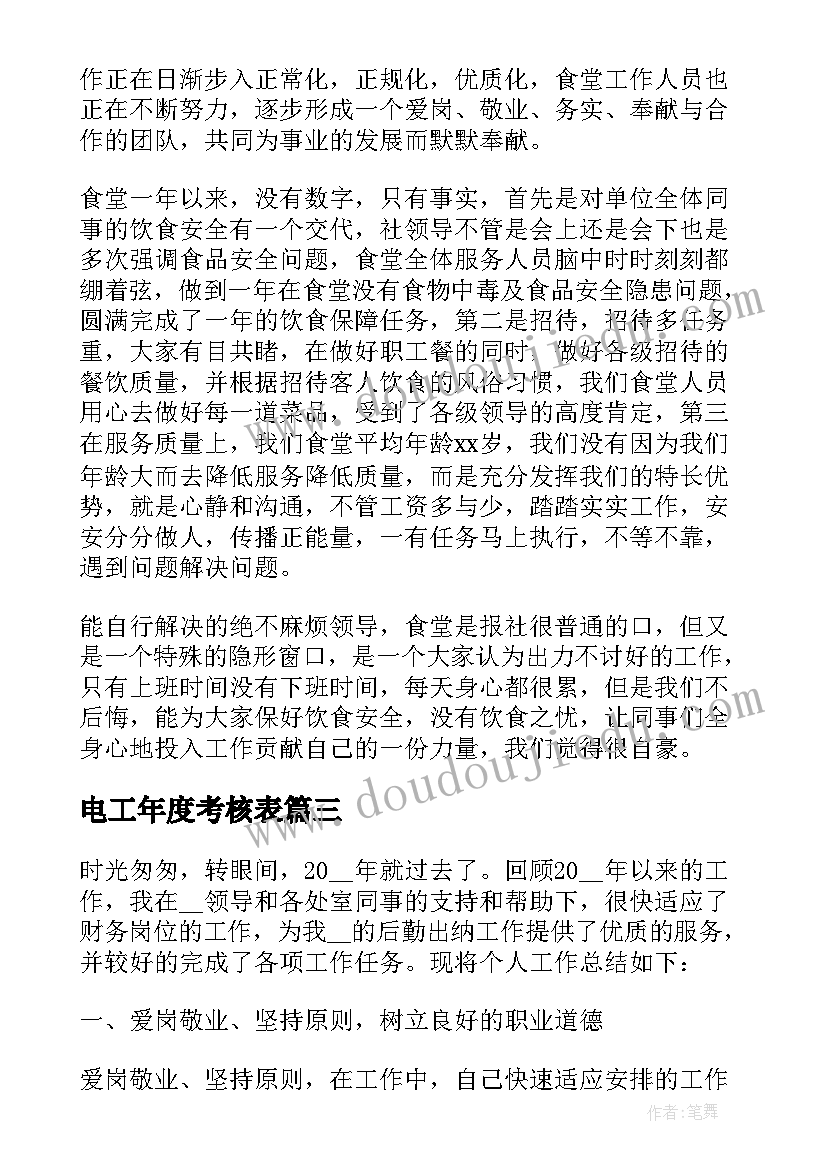 最新电工年度考核表 企业员工年度考核个人总结(优秀12篇)