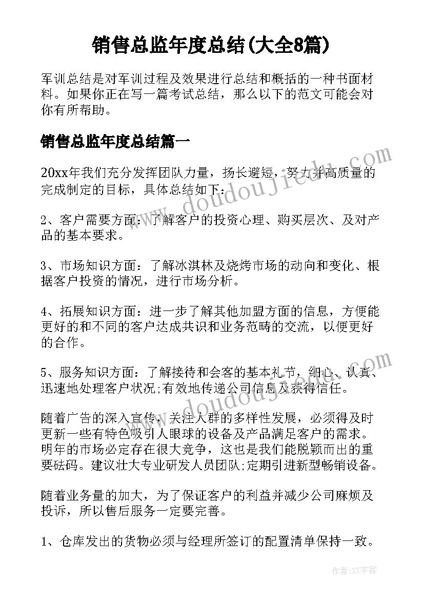 销售总监年度总结(大全8篇)