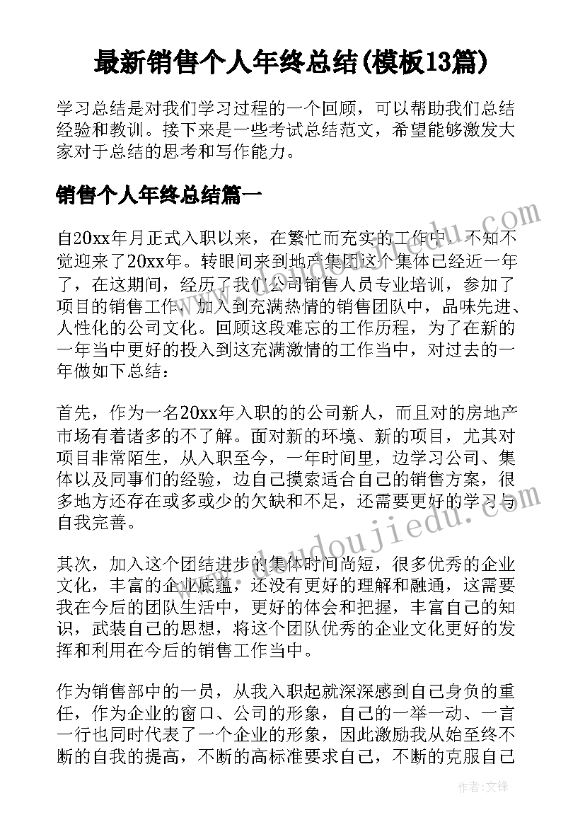 最新销售个人年终总结(模板13篇)