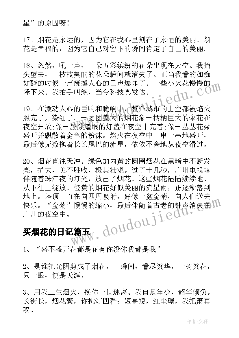 2023年买烟花的日记 烟花的文案精彩(优质14篇)