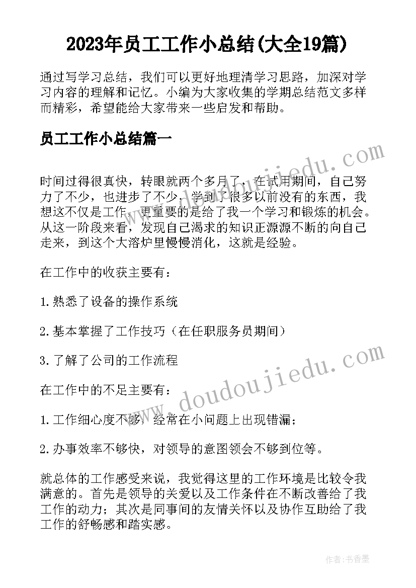 2023年员工工作小总结(大全19篇)