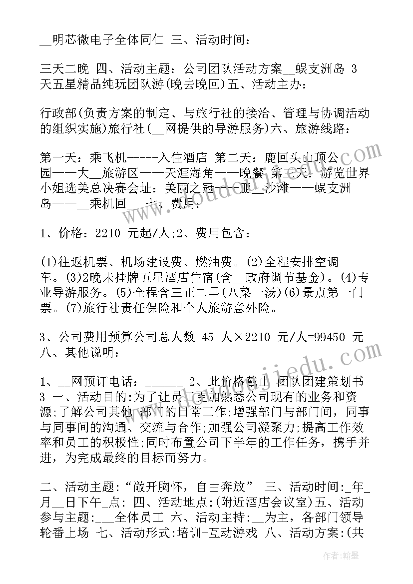 2023年团队活动策划案(实用15篇)