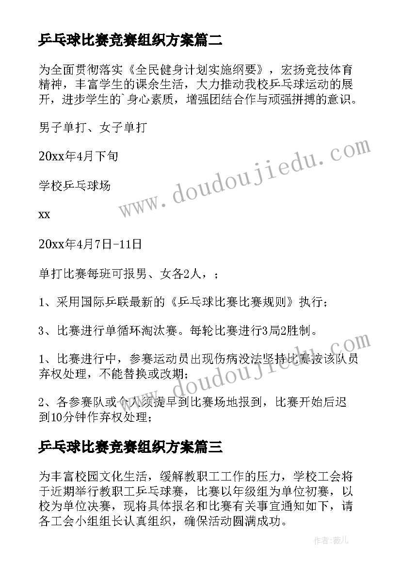 乒乓球比赛竞赛组织方案 组织乒乓球比赛活动方案(汇总8篇)