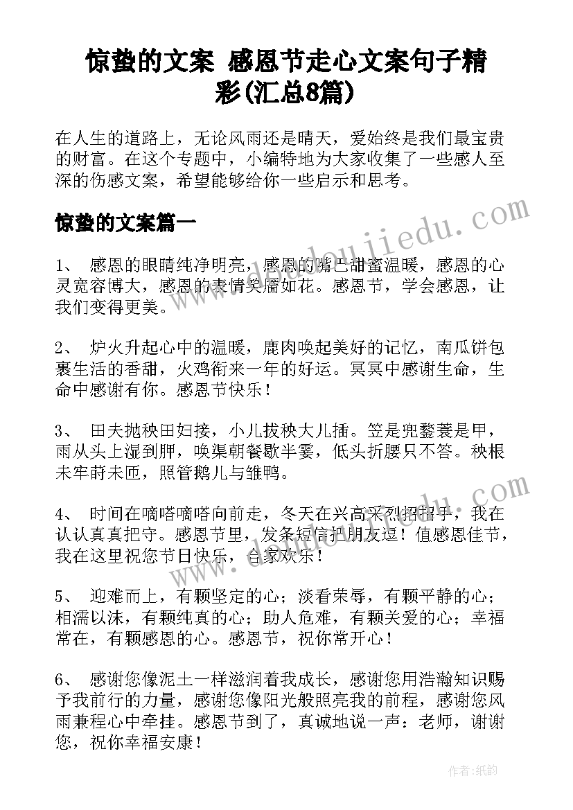 惊蛰的文案 感恩节走心文案句子精彩(汇总8篇)