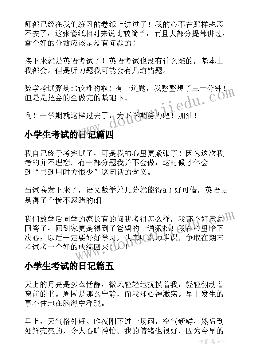 2023年小学生考试的日记(优质8篇)