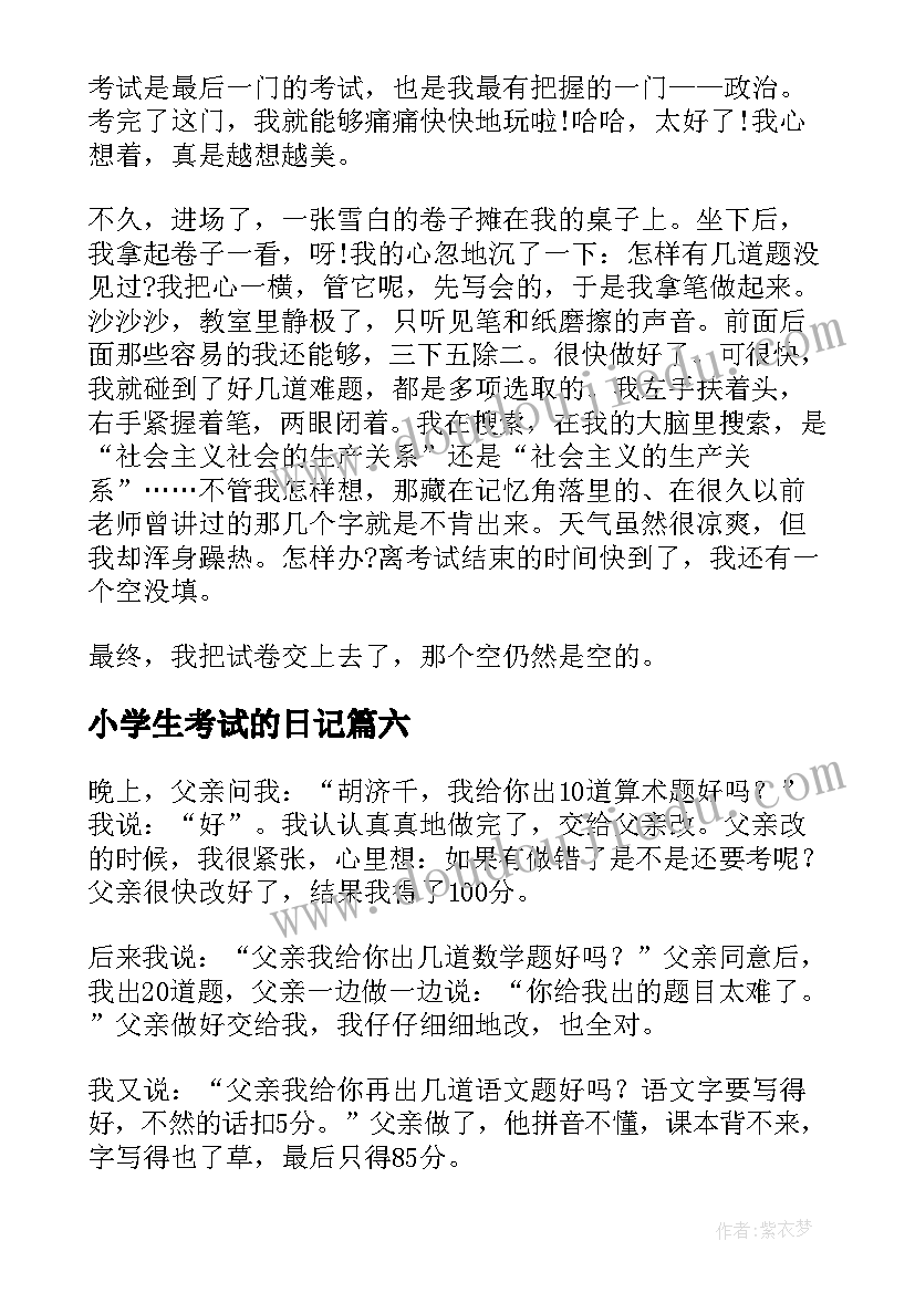 2023年小学生考试的日记(优质8篇)