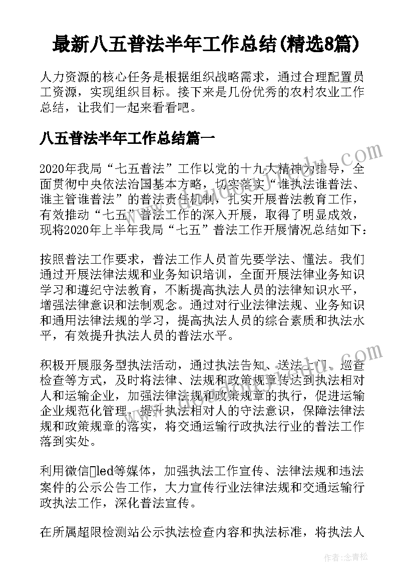 最新八五普法半年工作总结(精选8篇)