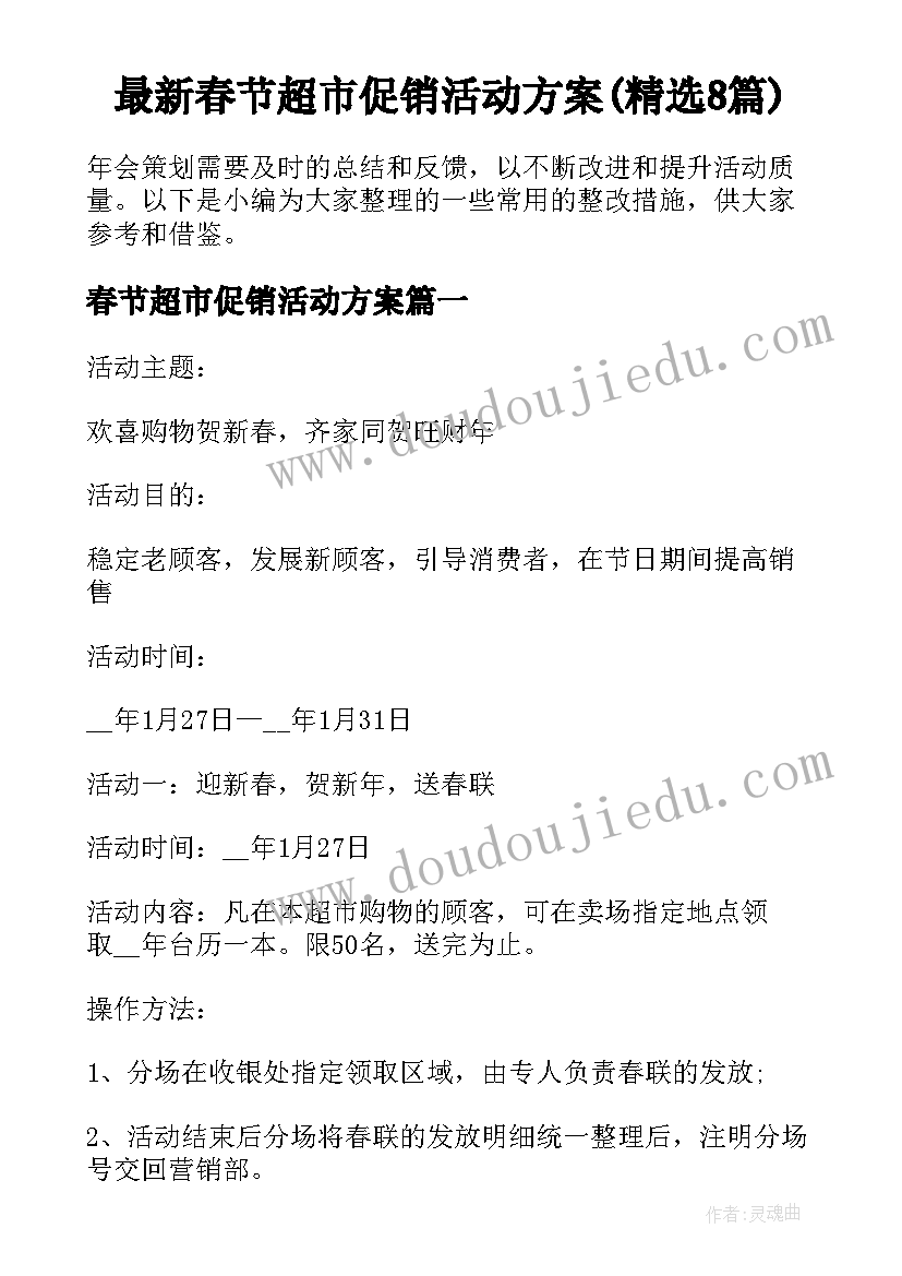 最新春节超市促销活动方案(精选8篇)