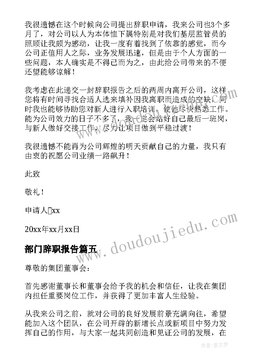 最新部门辞职报告 部门个人辞职报告(通用19篇)