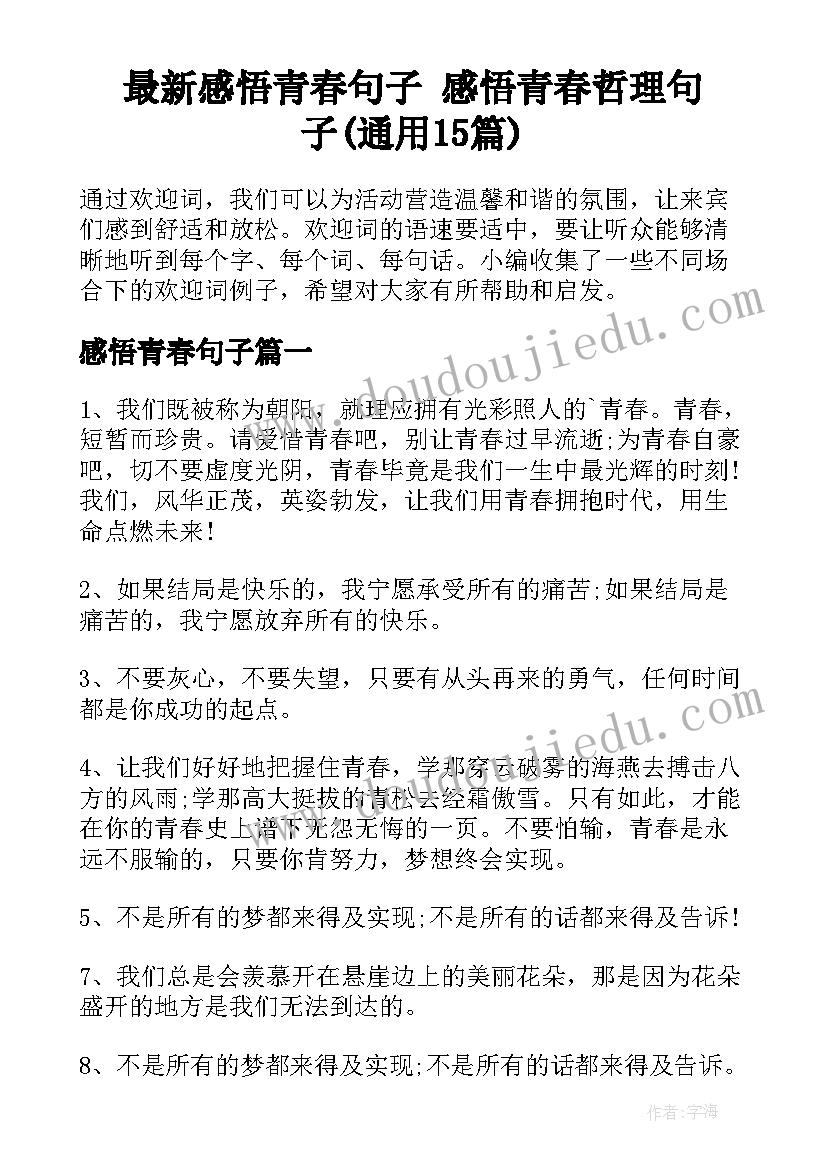 最新感悟青春句子 感悟青春哲理句子(通用15篇)