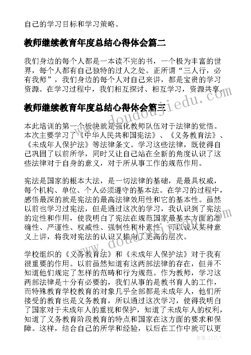 最新教师继续教育年度总结心得体会(优秀16篇)