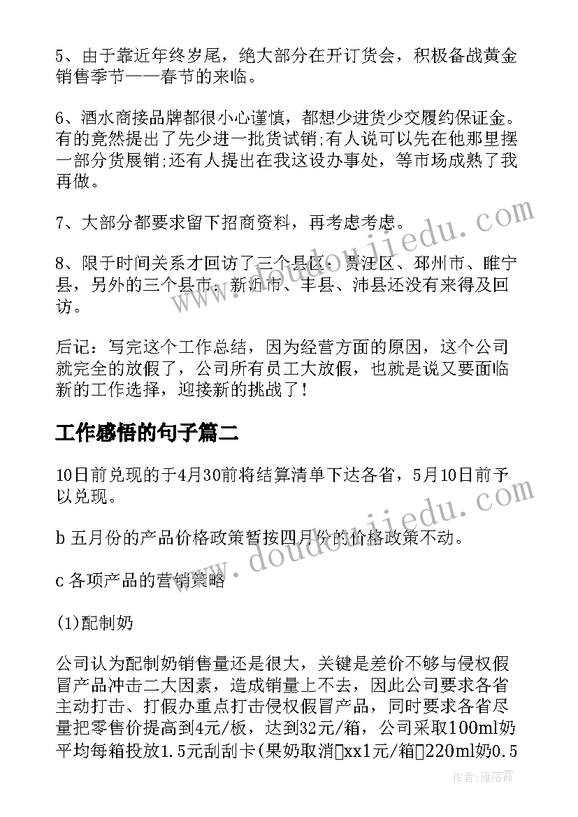 2023年工作感悟的句子 饮料销售工作总结感悟(大全8篇)