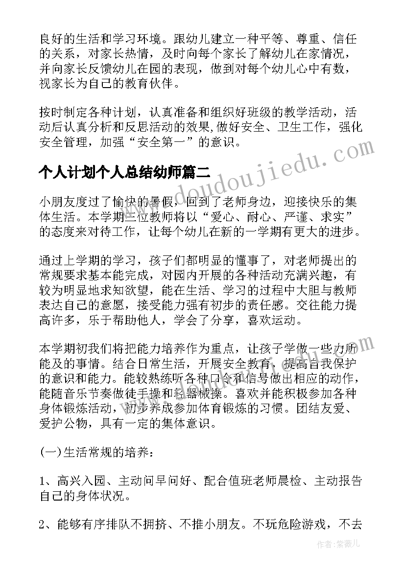 2023年个人计划个人总结幼师(汇总8篇)