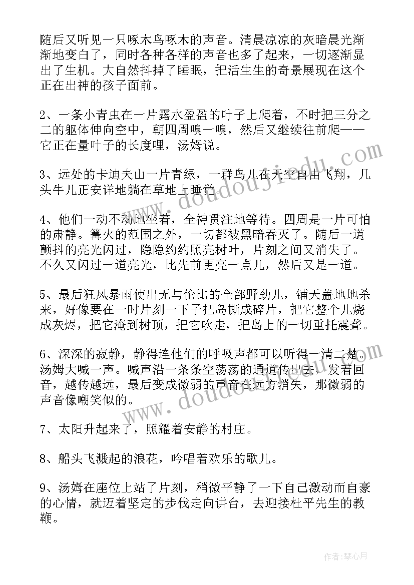 最新汤姆索亚历险记 汤姆索亚历险记好词好句摘抄(优秀8篇)