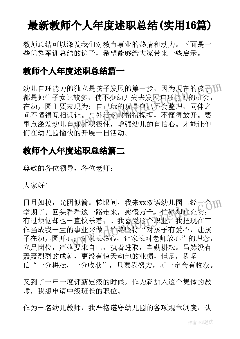 最新教师个人年度述职总结(实用16篇)