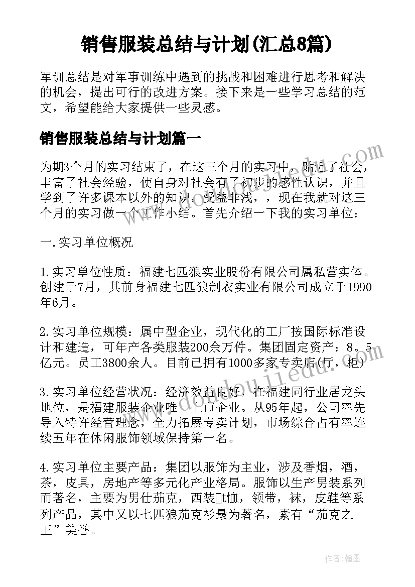 销售服装总结与计划(汇总8篇)