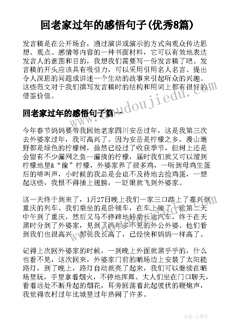 回老家过年的感悟句子(优秀8篇)