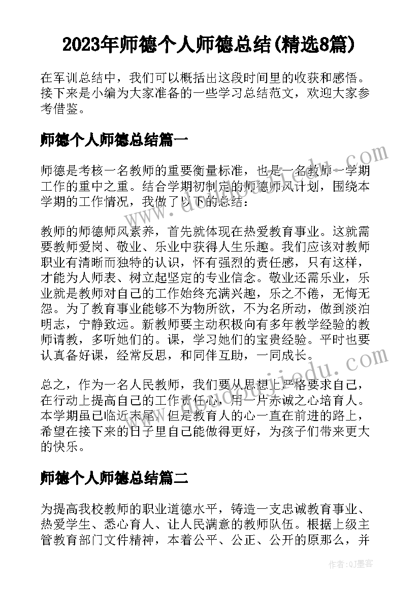 2023年师德个人师德总结(精选8篇)