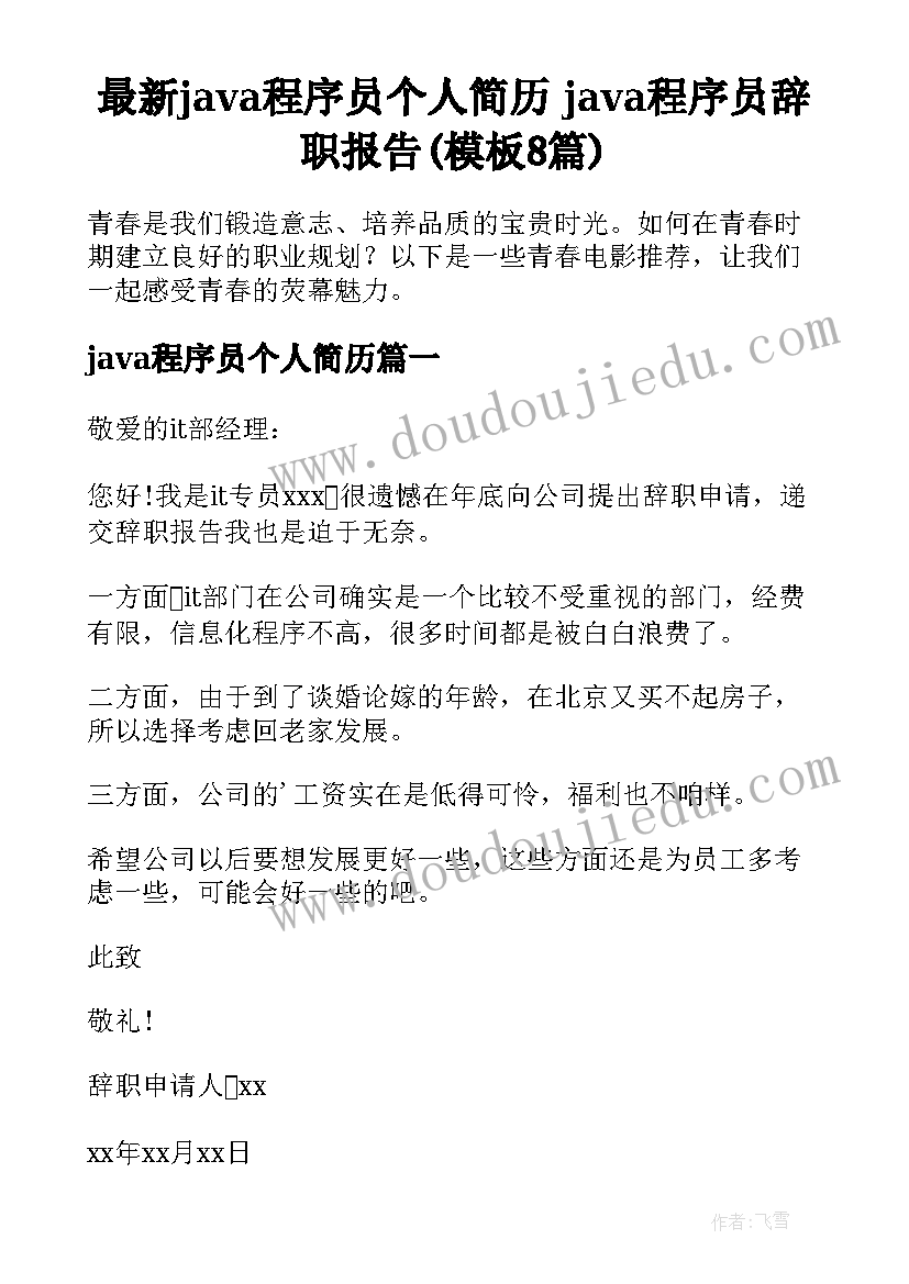 最新java程序员个人简历 java程序员辞职报告(模板8篇)