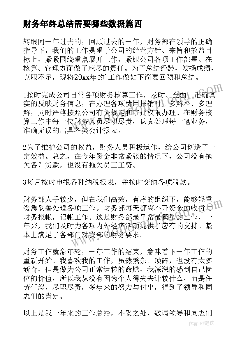 最新财务年终总结需要哪些数据(实用17篇)