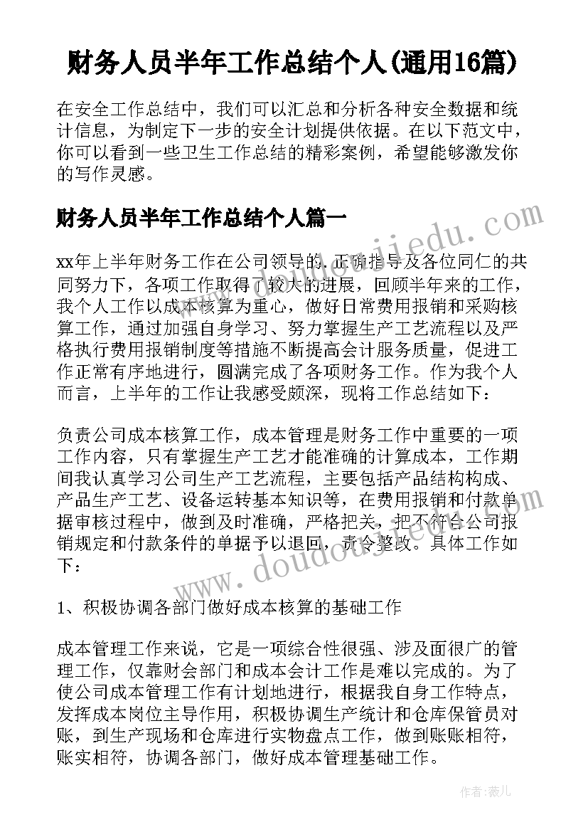 财务人员半年工作总结个人(通用16篇)