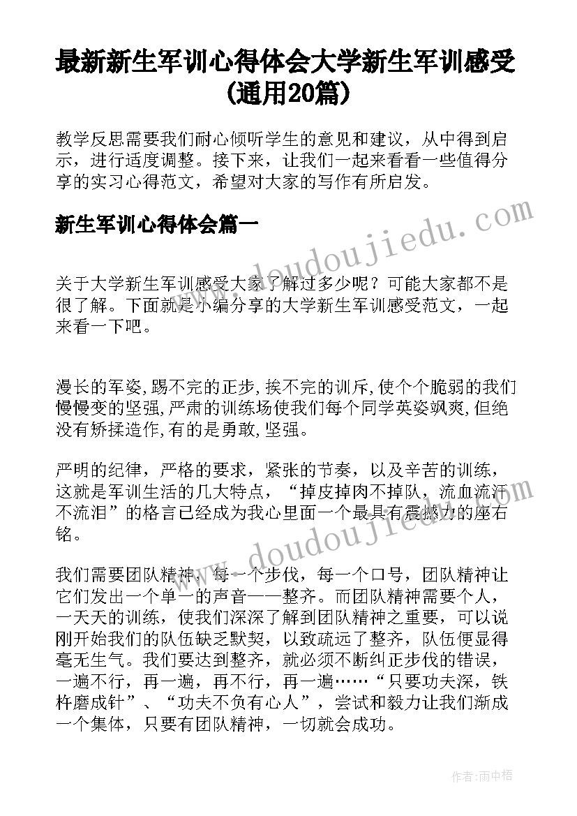 最新新生军训心得体会 大学新生军训感受(通用20篇)