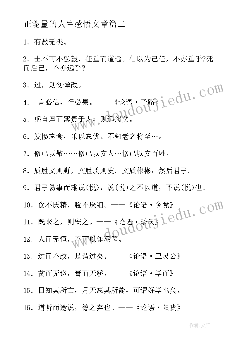 最新正能量的人生感悟文章 人生感悟正能量的说说(模板16篇)