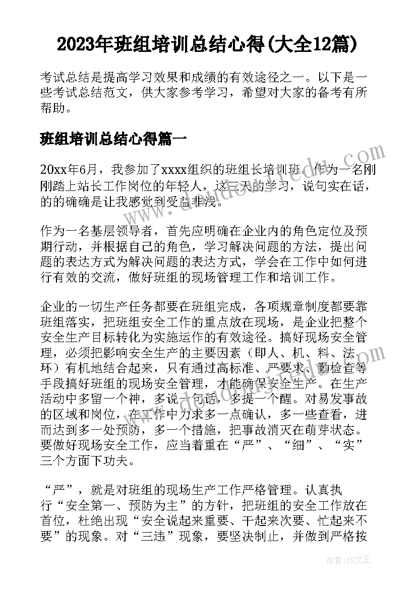 2023年班组培训总结心得(大全12篇)