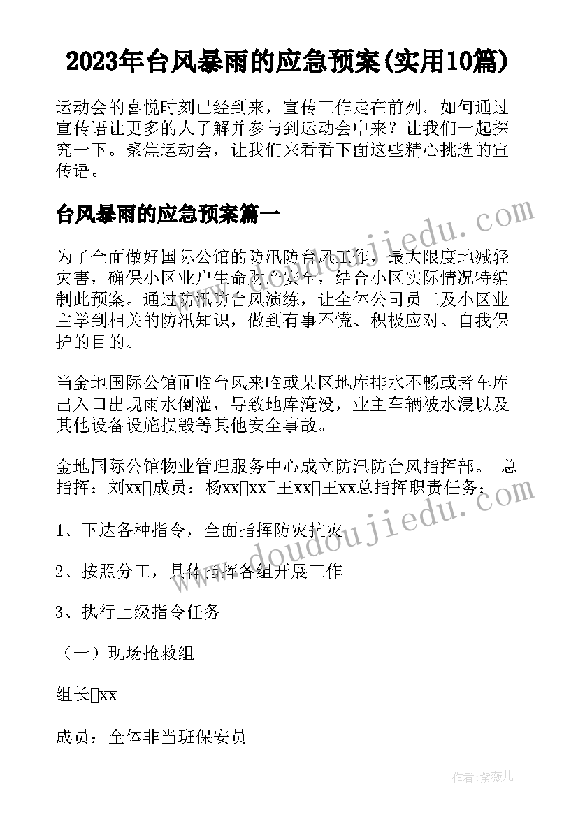 2023年台风暴雨的应急预案(实用10篇)