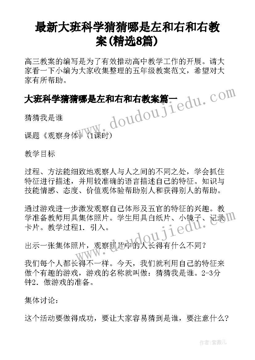 最新大班科学猜猜哪是左和右和右教案(精选8篇)