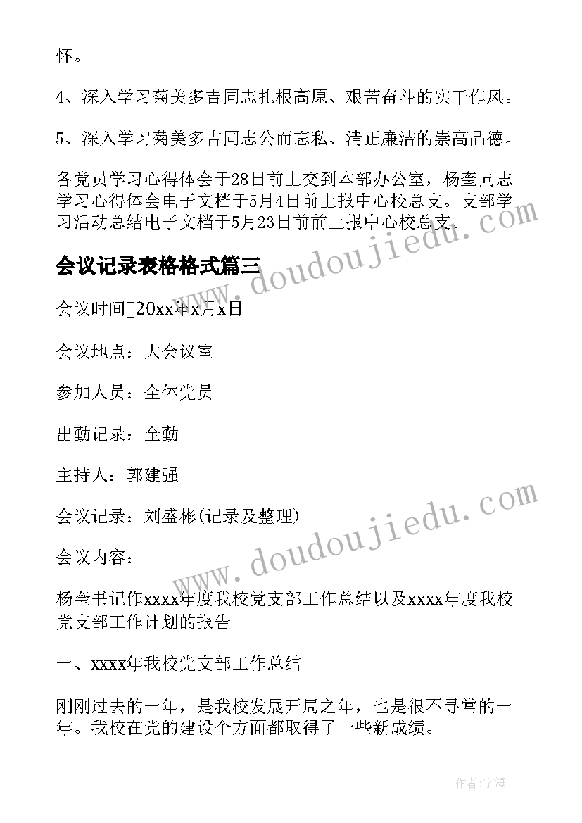 最新会议记录表格格式 会议记录表格免费(模板8篇)