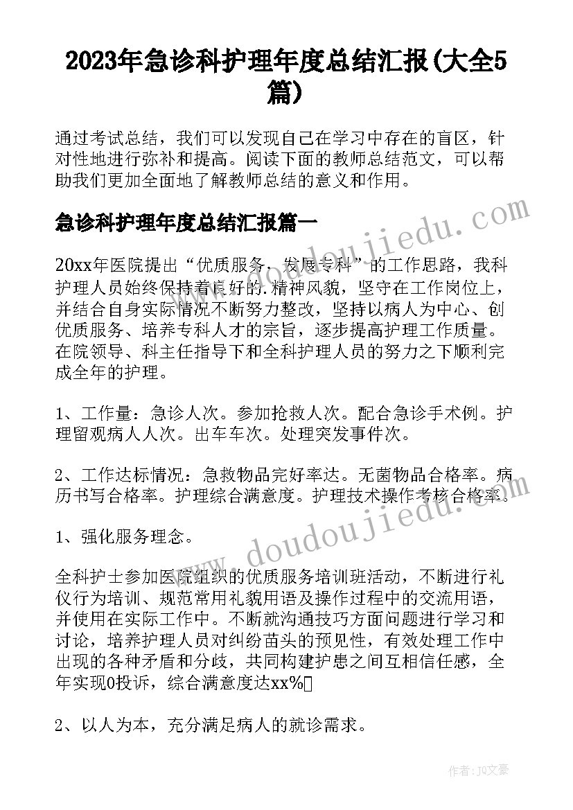 2023年急诊科护理年度总结汇报(大全5篇)