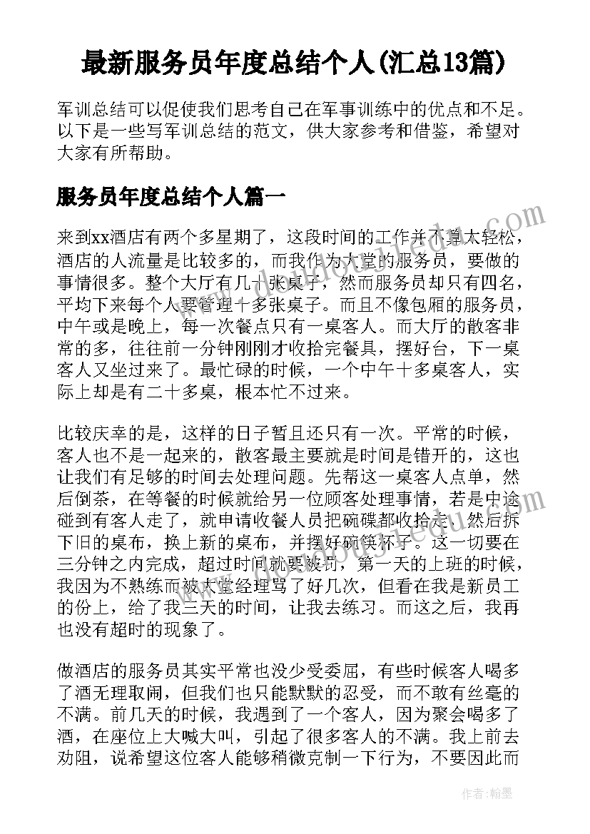 最新服务员年度总结个人(汇总13篇)