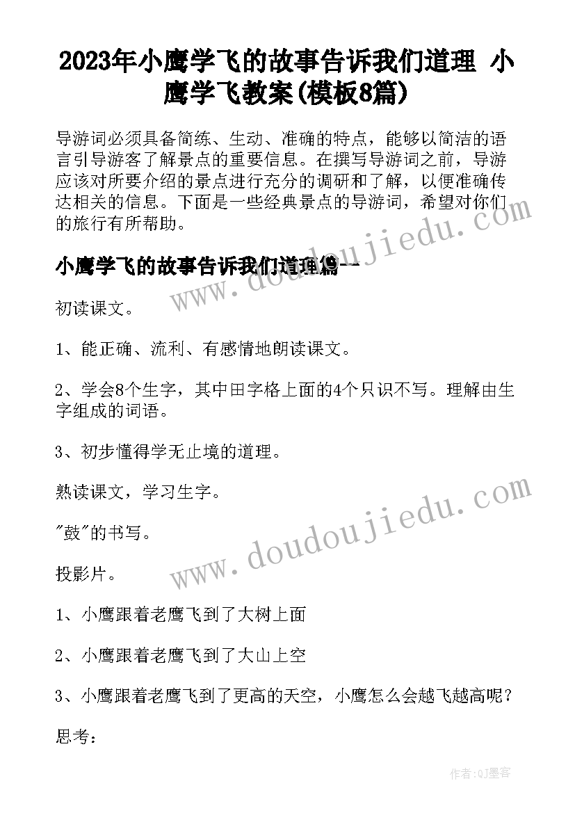 2023年小鹰学飞的故事告诉我们道理 小鹰学飞教案(模板8篇)